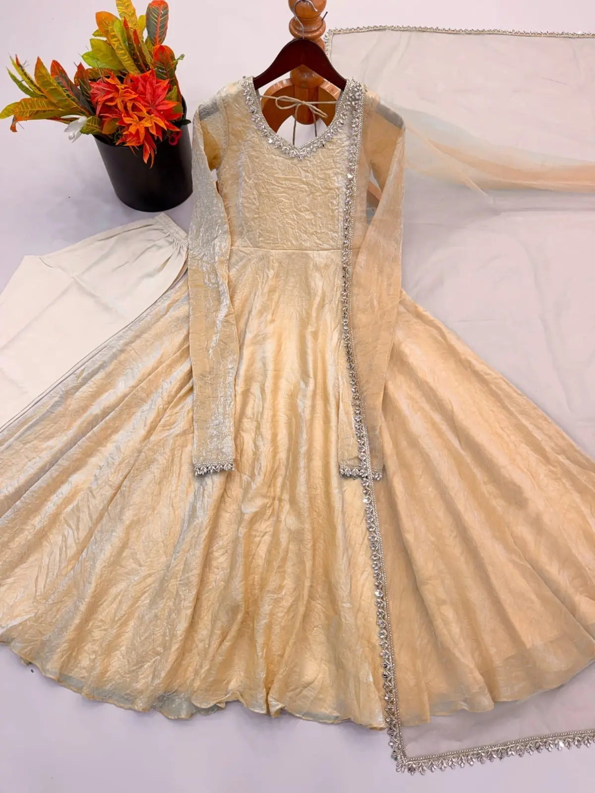 Doremon Crush Gown with Real Mirror Work Lace Border